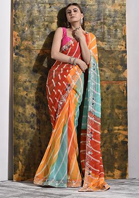 Multicolor Embellished Georgette Saree Set