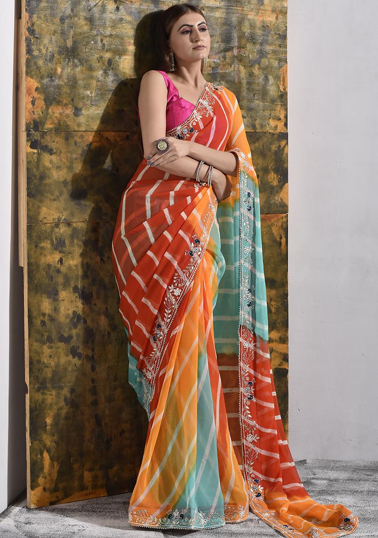 Multicolor Embellished Georgette Saree Set