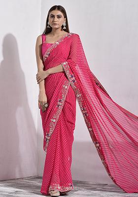 Magenta Embellished Georgette Saree Set