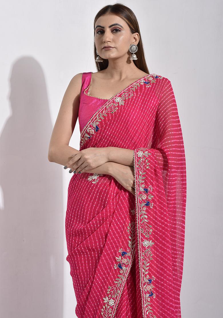 Magenta Embellished Georgette Saree Set
