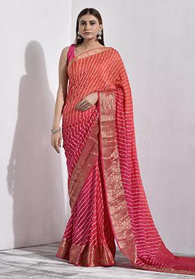 Pink Zari Embroidered Silk Saree Set