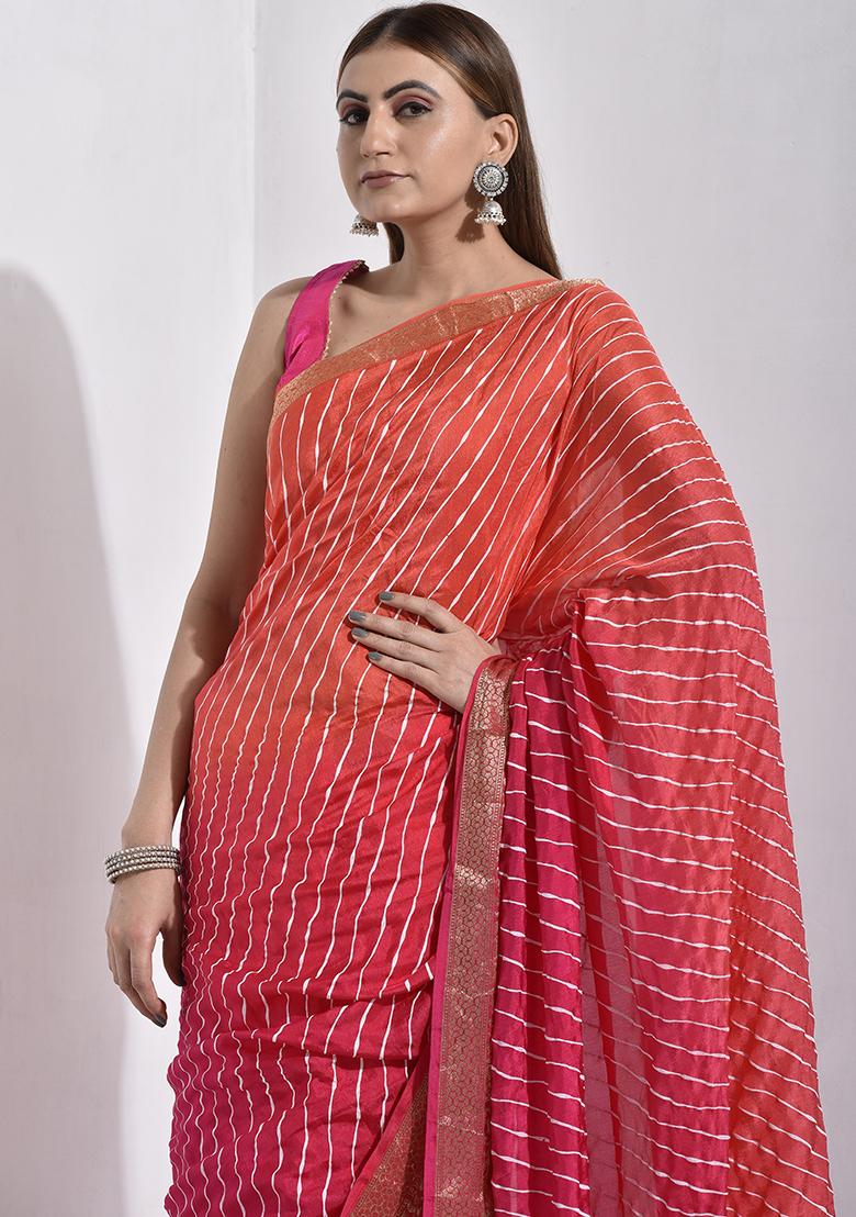 Pink Zari Embroidered Silk Saree Set