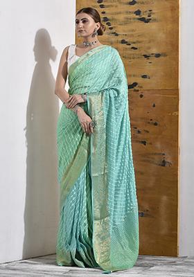 Green Zari Embroidered Silk Saree Set
