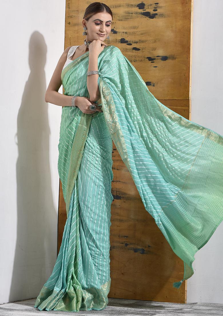 Green Zari Embroidered Silk Saree Set