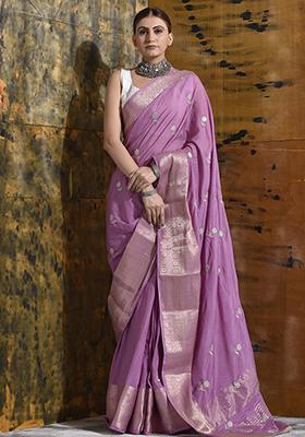 Lavender Hand Embroidered Modal Saree Set
