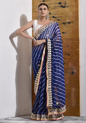 Navy Blue Gota Patti Chiffon Saree Set