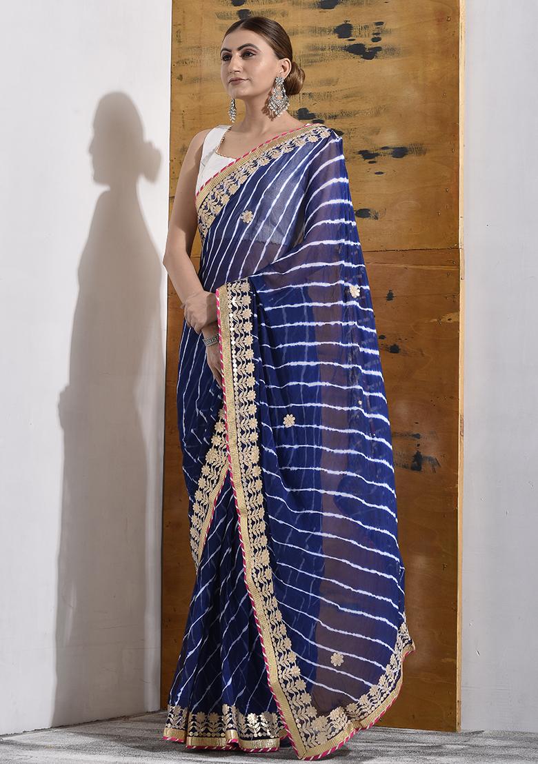 Navy Blue Gota Patti Chiffon Saree Set