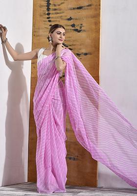 Pink Leheriya Print Chiffon Saree Set