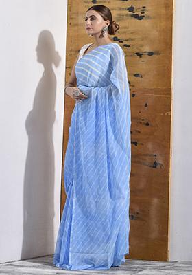 Blue Leheriya Print Chiffon Saree Set