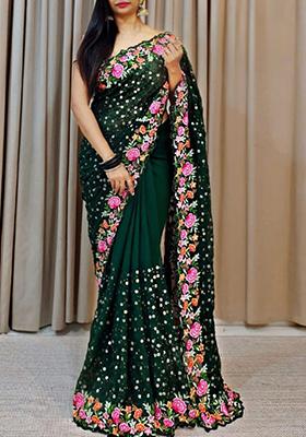 Green Sequin Embroidered Georgette Saree Set