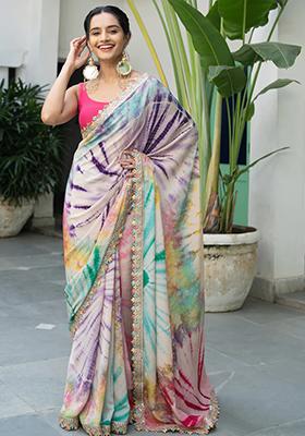 Multicolor Sequin Embroidered Chinon Saree Set