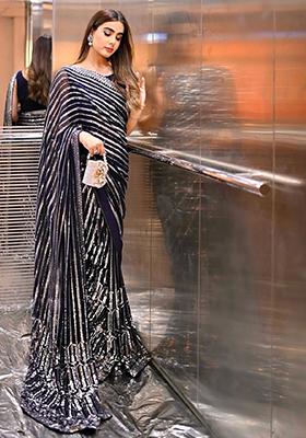 Black Sequin Embroidered Georgette Saree Set