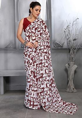 Maroon Digital Print Georgette Saree Set