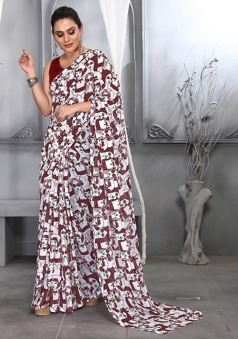 Maroon Digital Print Georgette Saree Set