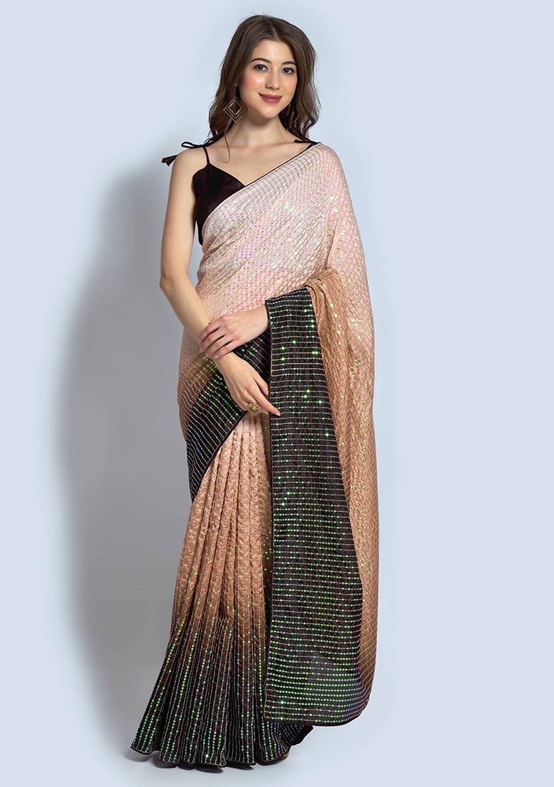 Multicolor Sequin Embroidered Vichitra Saree Set