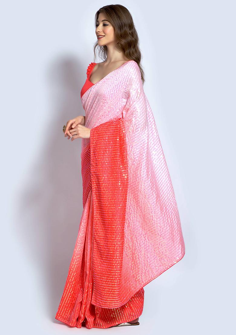 Multicolor Sequin Embroidered Vichitra Saree Set