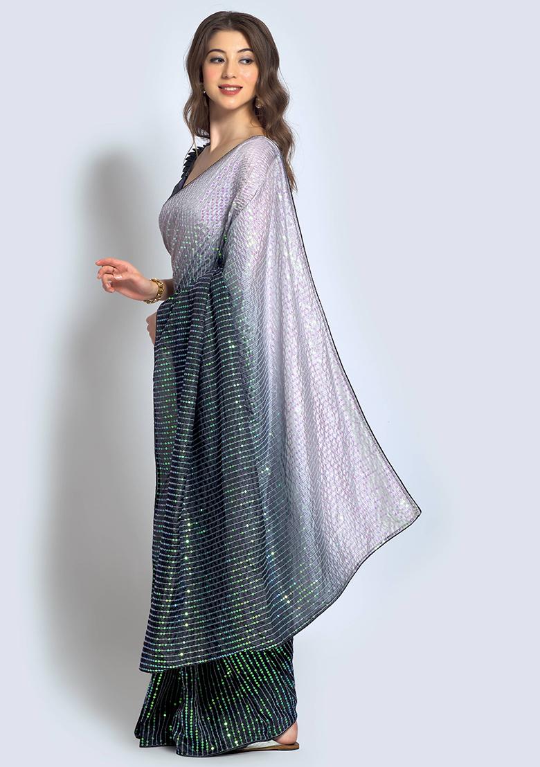 Multicolor Sequin Embroidered Vichitra Saree Set