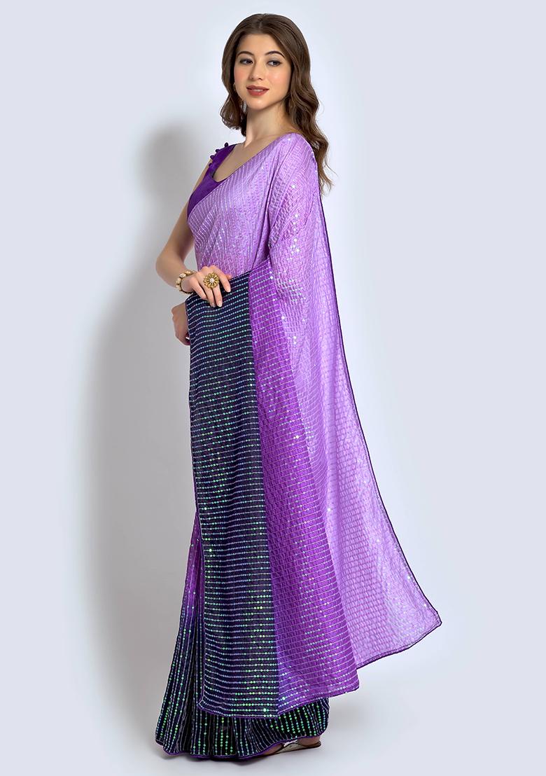 Multicolor Sequin Embroidered Vichitra Saree Set