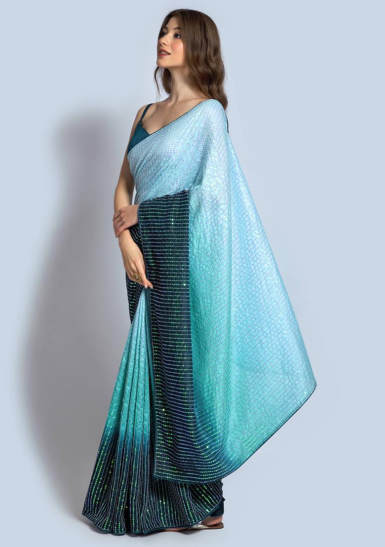 Multicolor Sequin Embroidered Vichitra Saree Set