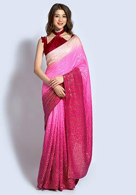 Multicolor Sequin Embroidered Vichitra Saree Set