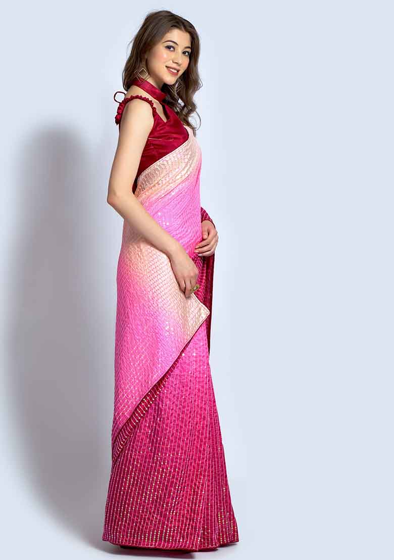 Multicolor Sequin Embroidered Vichitra Saree Set