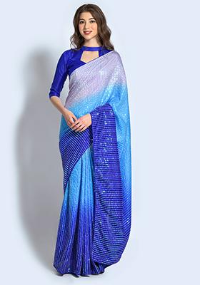 Multicolor Sequin Embroidered Vichitra Saree Set