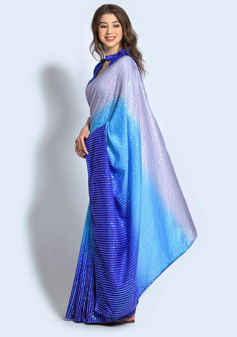 Multicolor Sequin Embroidered Vichitra Saree Set