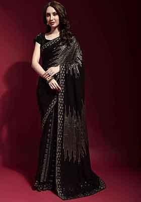 Black Sequin Embroidered Georgette Saree Set