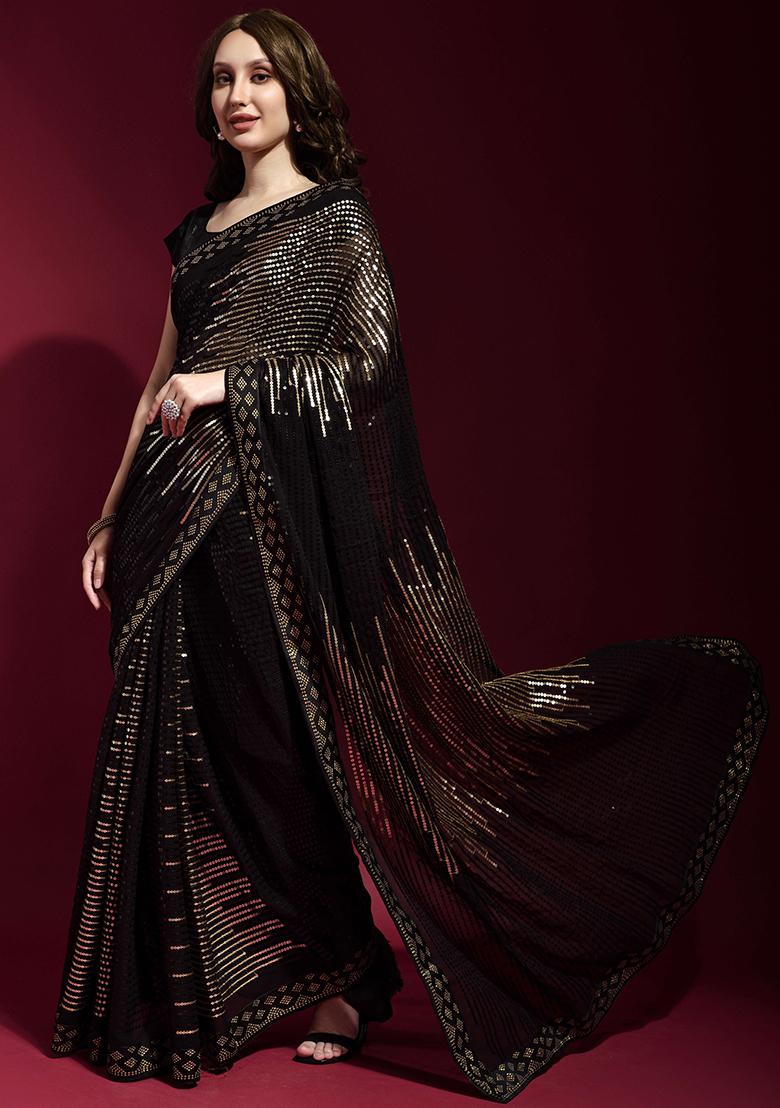 Black Sequin Embroidered Georgette Saree Set