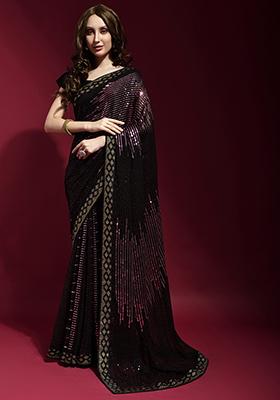 Black Sequin Embroidered Georgette Saree Set