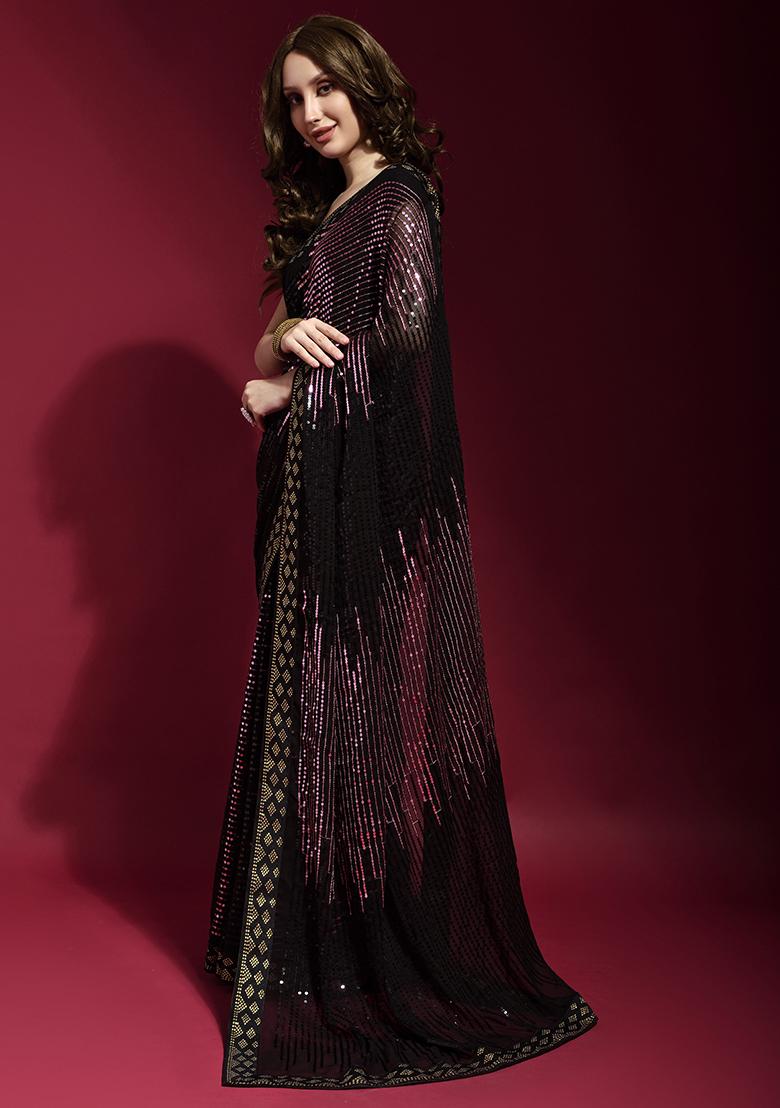 Black Sequin Embroidered Georgette Saree Set
