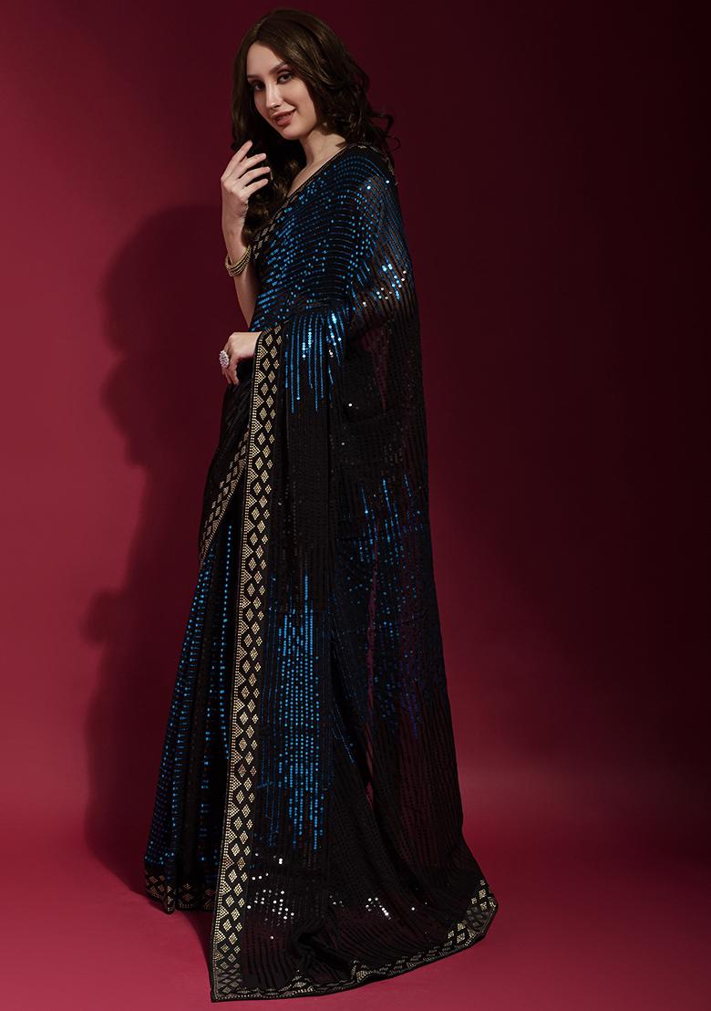 Black Sequin Embroidered Georgette Saree Set