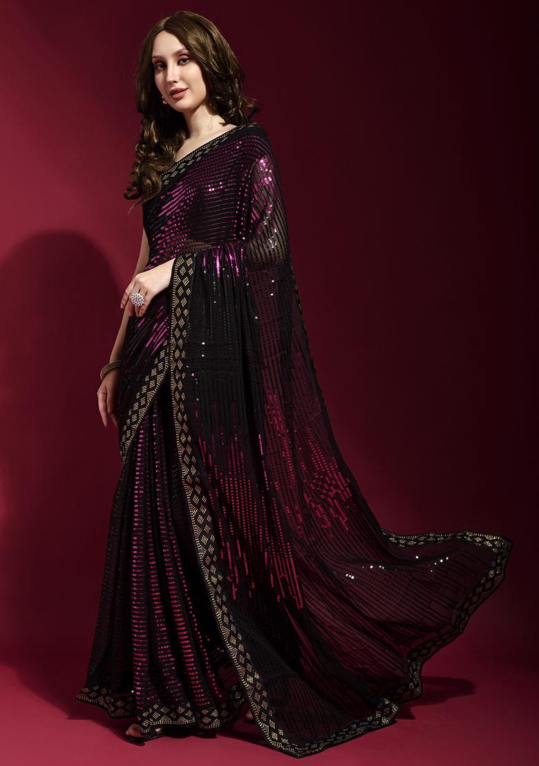 Black Sequin Embroidered Georgette Saree Set