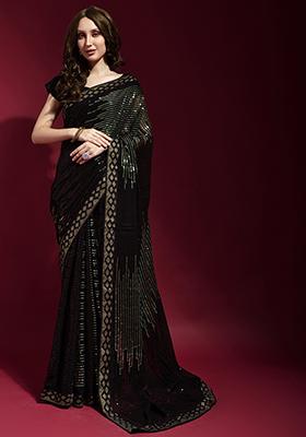 Black Sequin Embroidered Georgette Saree Set