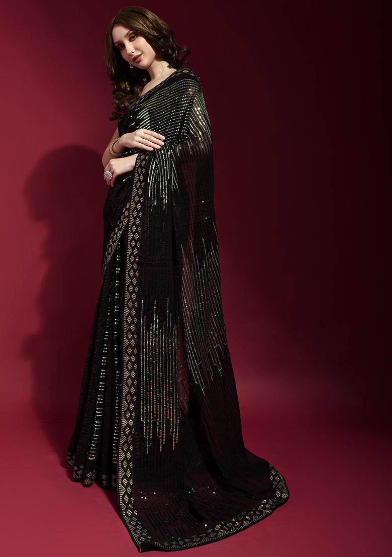 Black Sequin Embroidered Georgette Saree Set