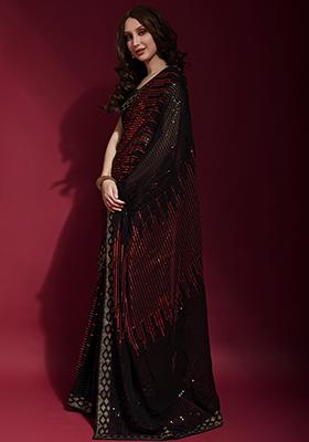 Black Sequin Embroidered Georgette Saree Set