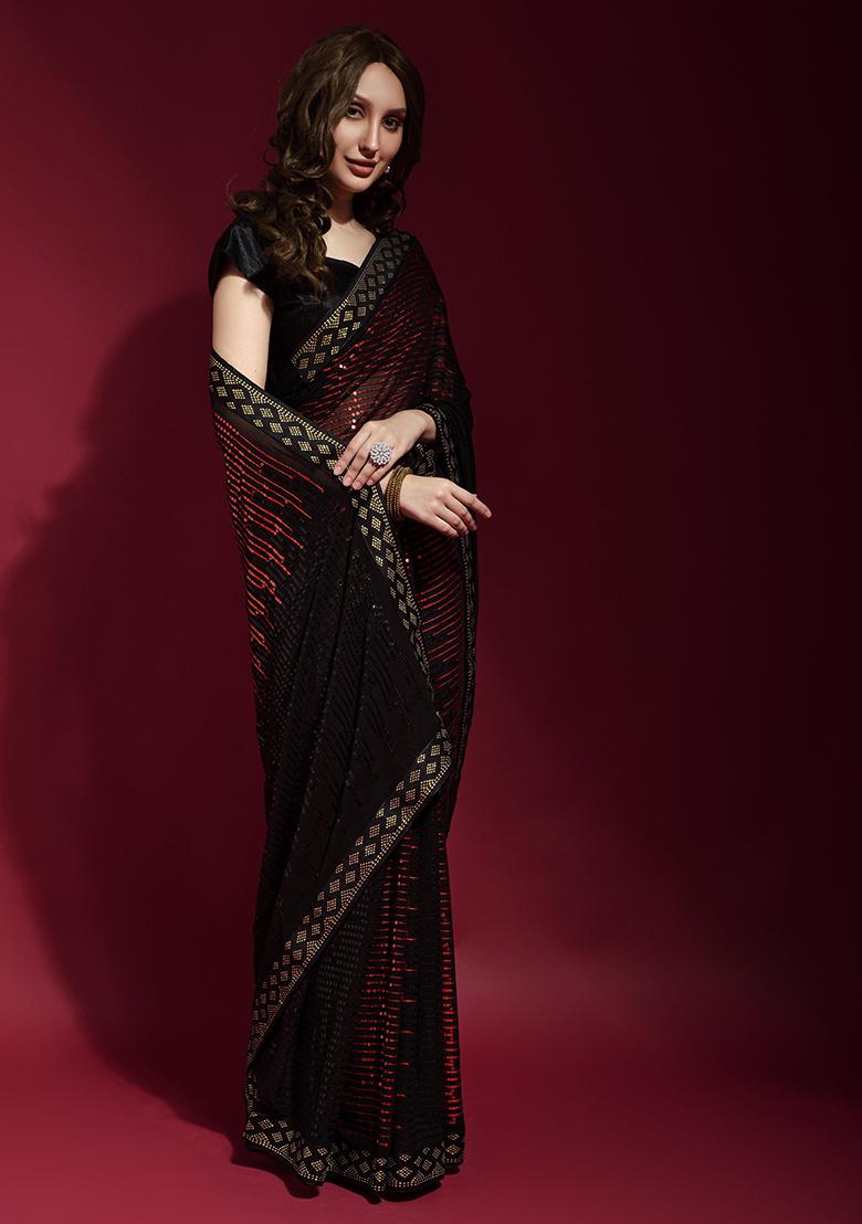 Black Sequin Embroidered Georgette Saree Set