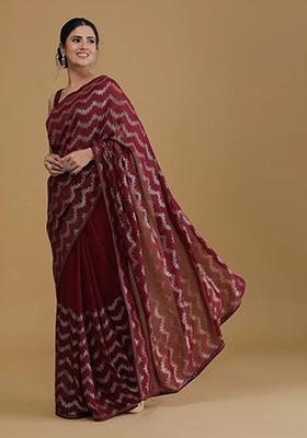 Maroon Sequin Embroidered Georgette Saree Set