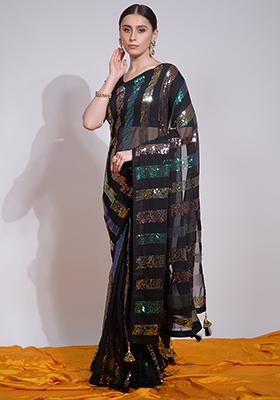 Black Sequin Embroidered Georgette Saree Set