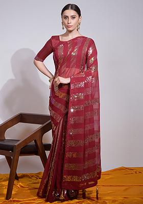 Maroon Sequin Embroidered Georgette Saree Set