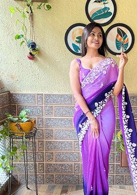 Multicolor Sequin Embroidered Georgette Saree Set