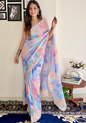 Multicolor Sequin Embroidered Georgette Saree Set
