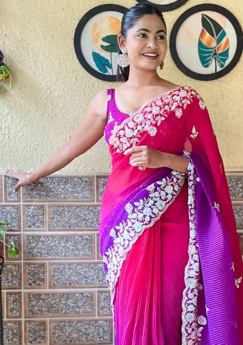 Multicolor Sequin Embroidered Georgette Saree Set