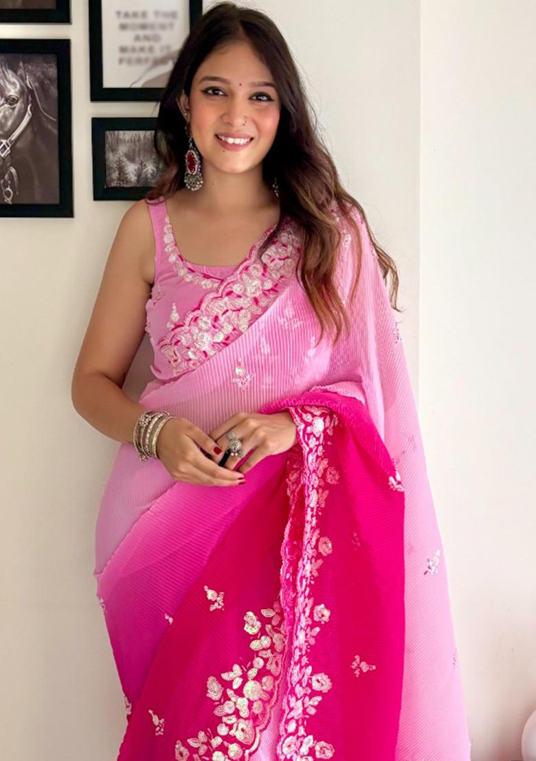 Multicolor Sequin Embroidered Georgette Saree Set