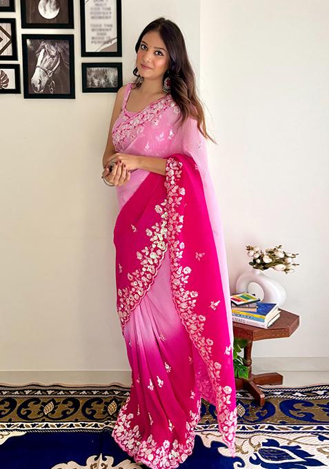 Multicolor Sequin Embroidered Georgette Saree Set