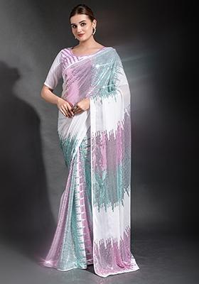 White Sequin Embroidered Georgette Saree Set