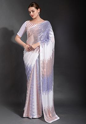 White Sequin Embroidered Georgette Saree Set