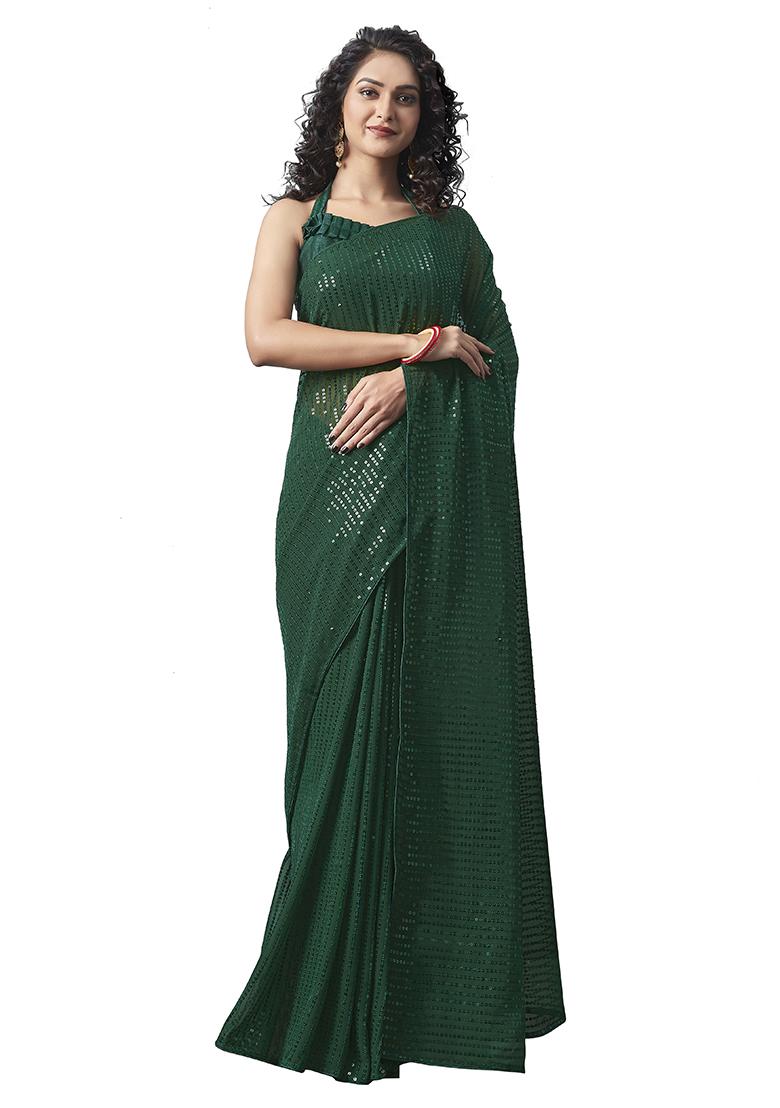 Green Sequin Embroidered Georgette Saree Set