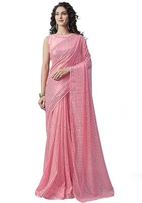 Pink Sequin Embroidered Georgette Saree Set