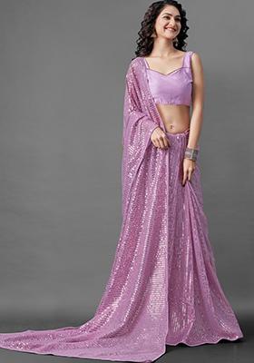 Dark Pink Sequin Embroidered Georgette Saree Set